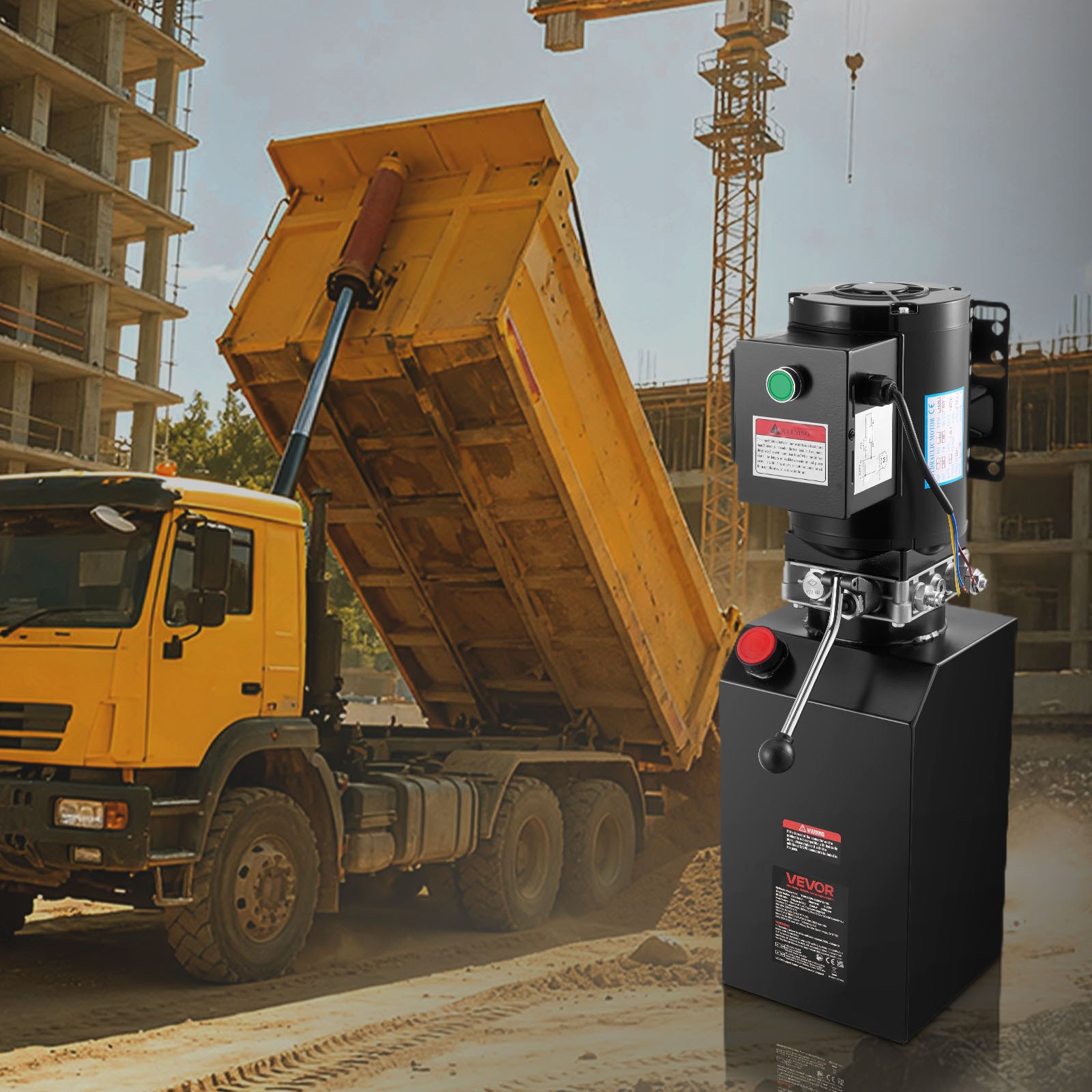 VEVOR Centralina Idraulica Pompa in Acciaio Velocità 3400 giri/min per Sollevamento Abbassamento Veicoli, Centralina Idraulica per Rimorchio Ribaltabile Portata max. 6,3 L/min con Serbatoio Metallo