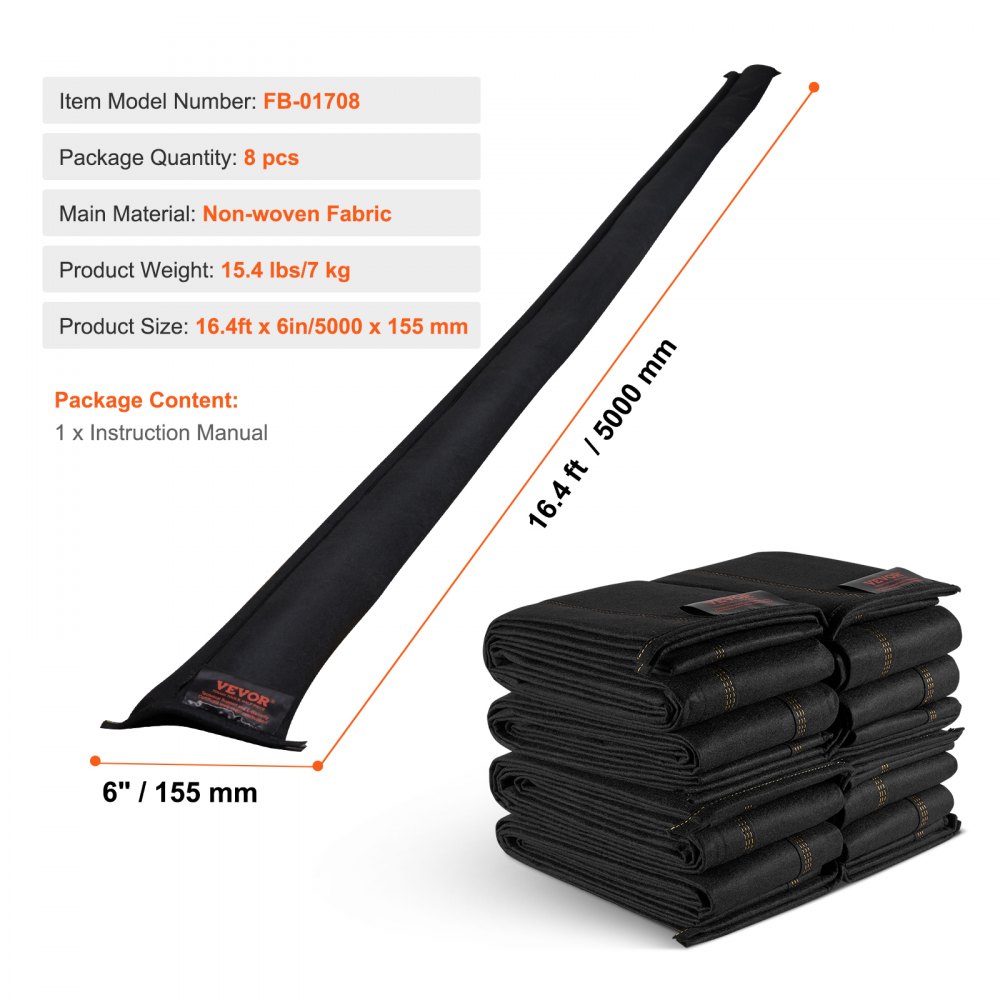 VEVOR Barriera antiallagamento 8 pezzi, Borse barriera antiallagamento, Sacchetti per anti-alluvione, Barriere antiallagamento attivate dall'acqua per casa, porta, vialetto (17 piedi x 6 pollici)