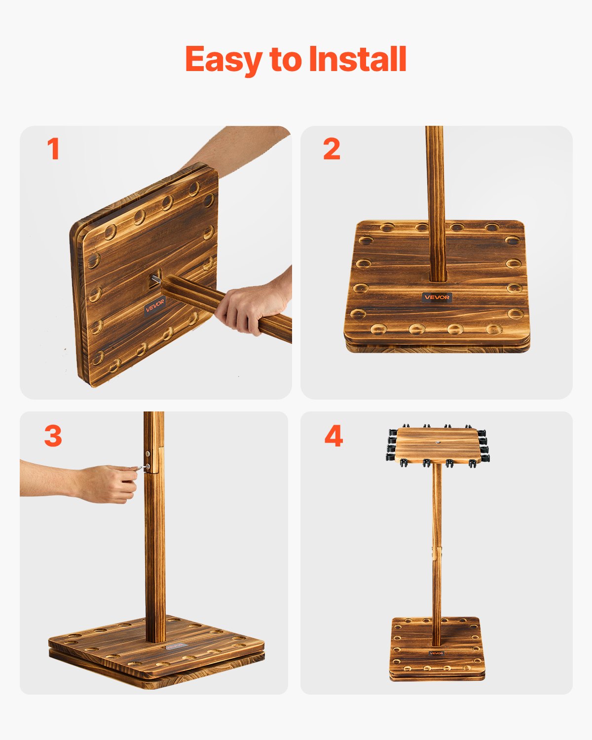 VEVOR Portacanne da Pesca per 16 Aste 330 x 330 x 810 mm Supporto in Legno Girevole a 360° per Organizzare e Riporre Canne, Supporto da Pavimento Salvaspazio per Attrezzatura da Pesca