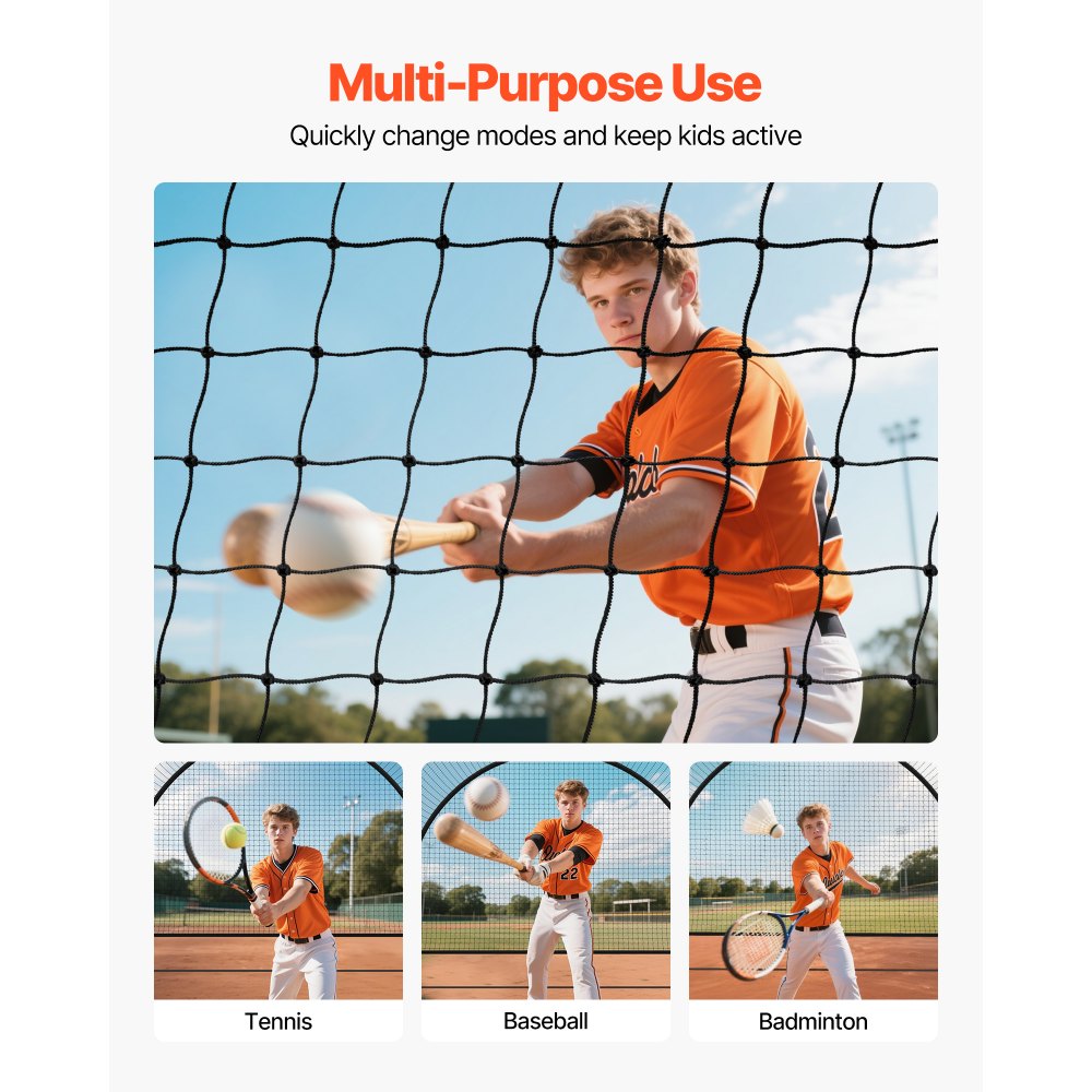 VEVOR Gabbia da Battuta Pop-Up di Baseball 6060 x 3660 x 2500 mm, Gabbia da Battuta Portatile Indipendente con HDPE Annodato a 30 Strati e Apertura per Macchina da Lancio, per Interni ed Esterni