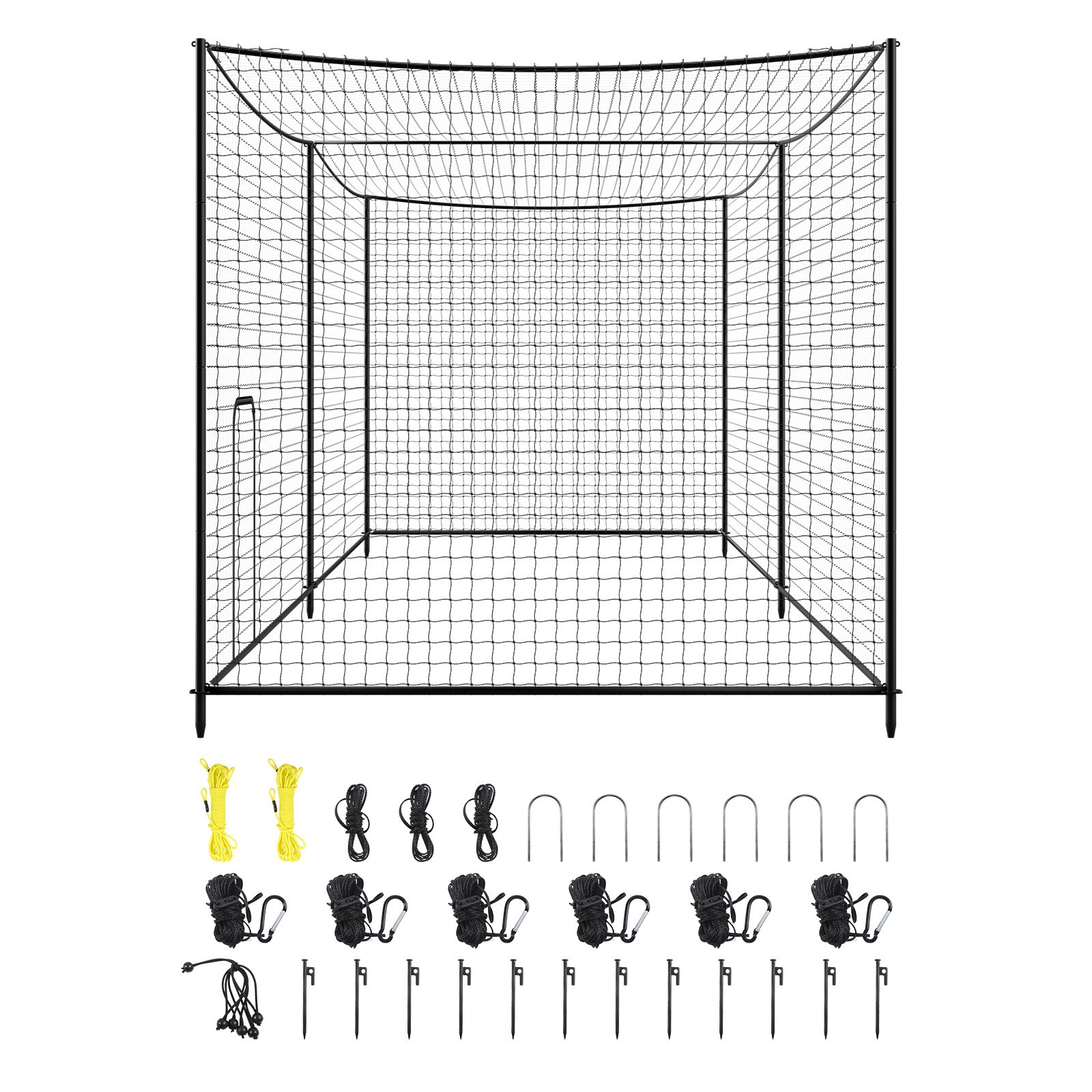 VEVOR Rete da Baseball con Telaio da 10668 x 3200 x 3100 mm, Gabbia da Battuta Portatile Indipendente con HDPE Annodato a 45 Strati e Lunghe Corde di Posizionamento per Interni ed Esterni