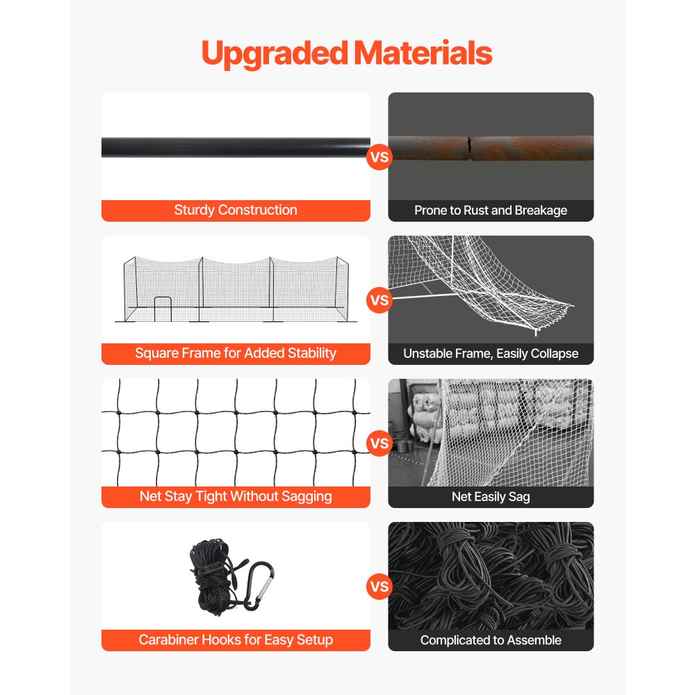 VEVOR Gabbia da Battuta da Baseball da 12000 x 3680 x 3100 mm, Gabbia da Battuta Portatile Indipendente, con HDPE Annodato a 45 Strati e Lunghe Corde di Posizionamento per Interni ed Esterni
