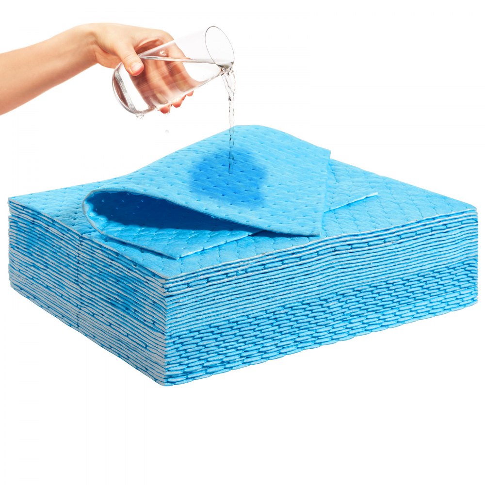 VEVOR Absorbent Pads, Water-Absorbing Mat in Dispenser Box, 30 pcs. Water-absorbing mats 380 x 480 x 5 mm, polypropylene absorbent pads for water, blue, 6 gal capacity