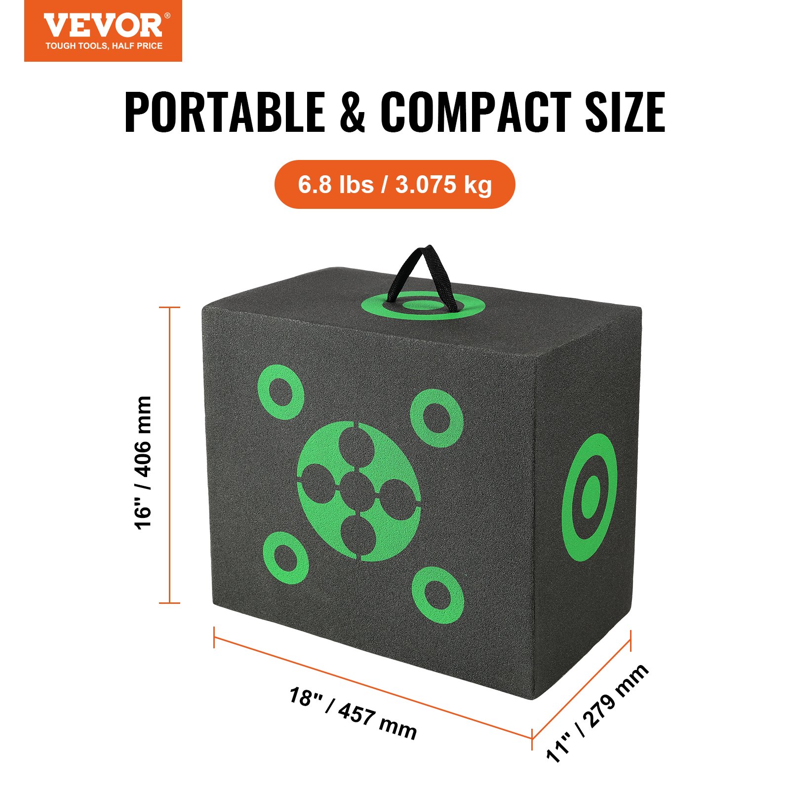 VEVOR Bersaglio da Tiro con l'Arco 406,4 x 457,2 mm Bersaglio Portatile in Schiuma XPE per l'Allenamento di Tiro con l'Arco all'Aperto Alta Visibilità, Bersaglio a Cubo per Tiro con l'Arco Portatile