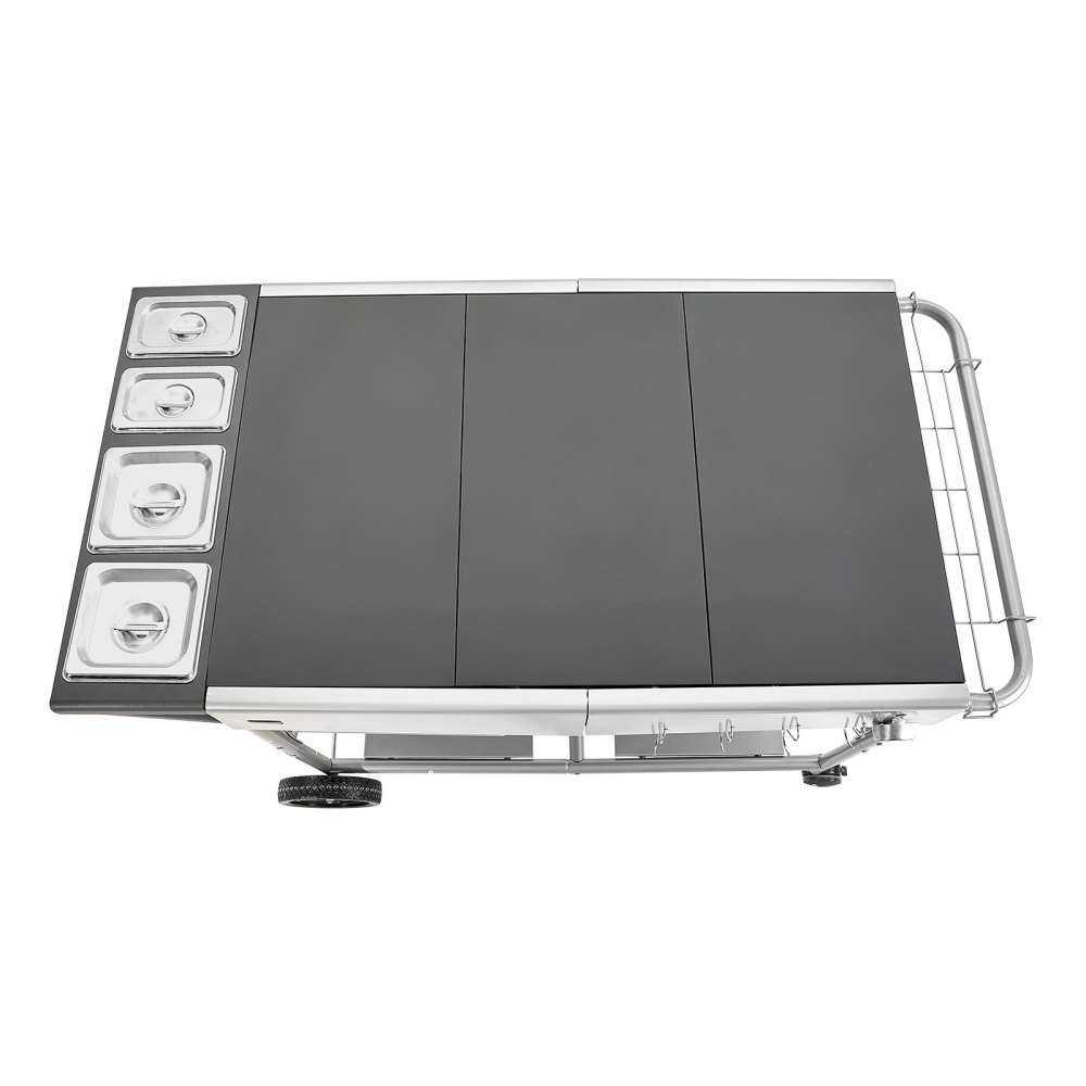VEVOR Outdoor Grill Cart, 925 x 595 x 25mm Tabletop Size Grilling Table, Movable Outdoor Cooking Table with 4 Spice Containers, Wheels, Lids, Hooks, BBQ Prep Tables for Picnic, Kitchen, Courtyard