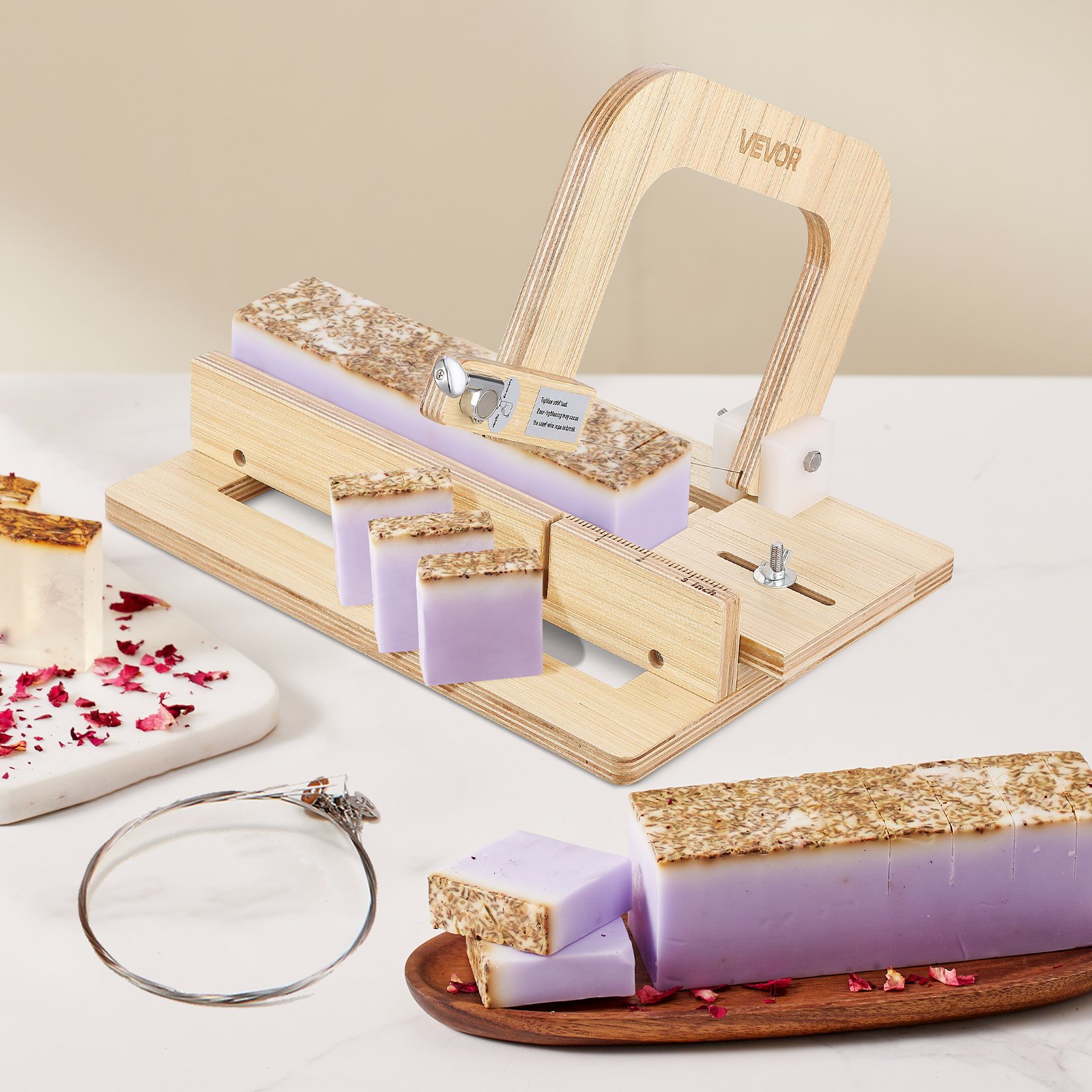 VEVOR Taglierina per Sapone Spessore Regolabile da 0 a 5,08 cm Tensione del Filo Regolabile in Acciaio Inossidabile, Taglierina Fatta a Mano per Candele, Strumento di Taglio Fai da Te