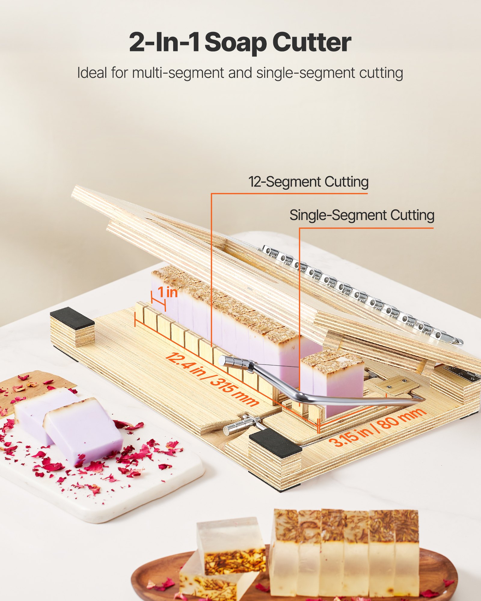 VEVOR Tagliasapone, Taglia da 1 a 12 Barre, Taglia in Modo Preciso e Accurato Barre da 25,4 mm, Struttura in Legno con Filo d'Acciaio, con Fili Extra, Tagliasapone Fatto a Mano per Candele