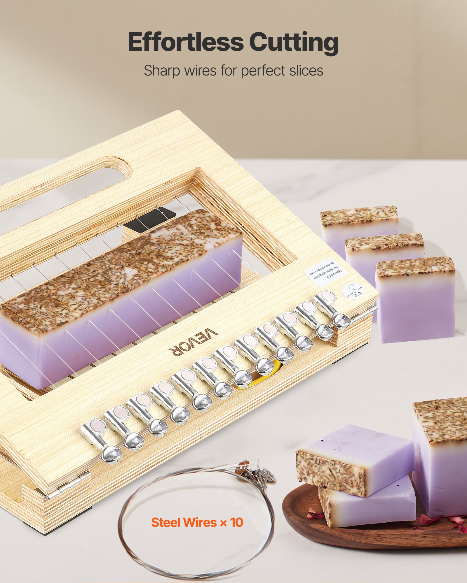 VEVOR Tagliasapone, Taglia da 1 a 12 Barre, Taglia in Modo Preciso e Accurato Barre da 25,4 mm, Struttura in Legno con Filo d'Acciaio, con Fili Extra, Tagliasapone Fatto a Mano per Candele