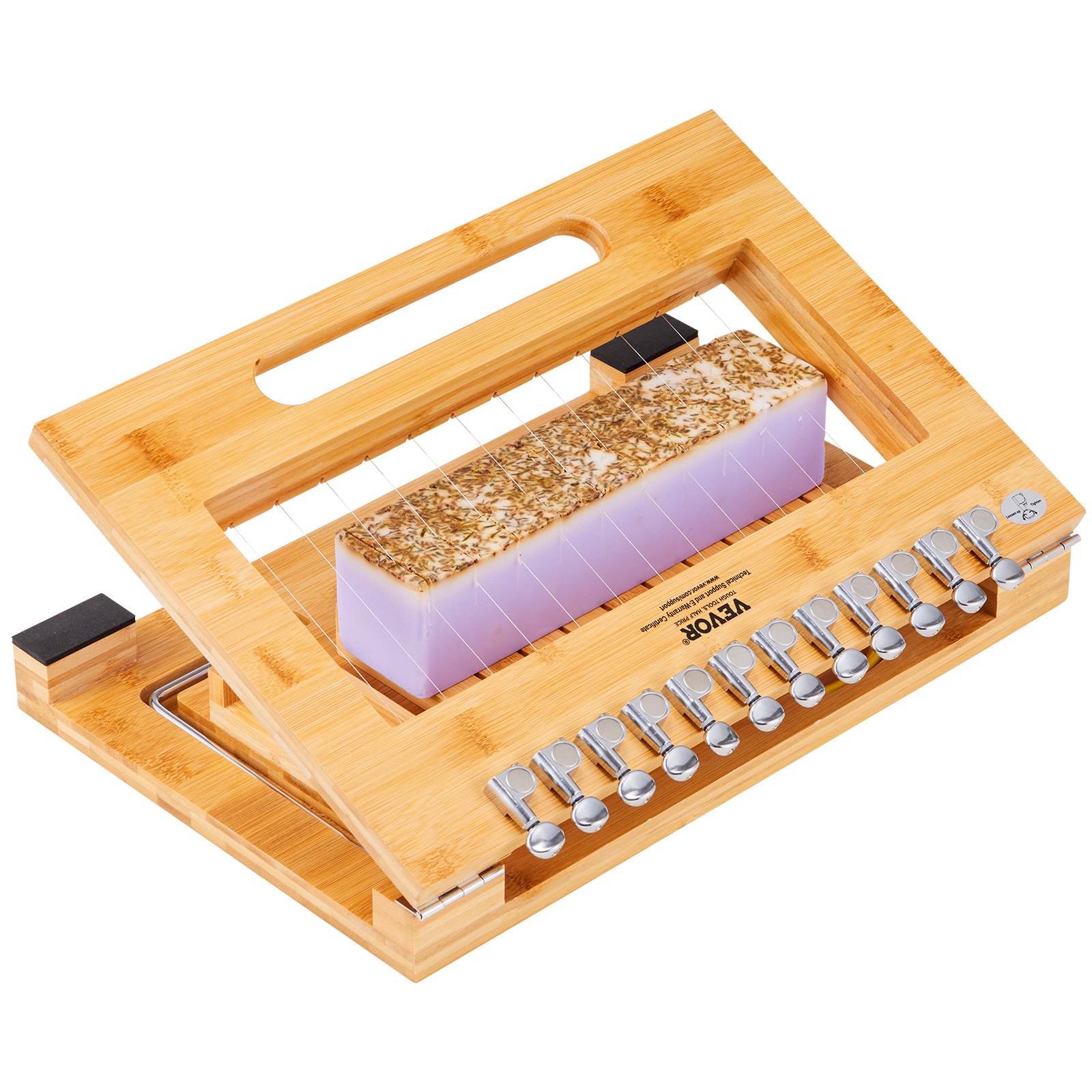 VEVOR Taglierina per Sapone 25,4 mm Taglio da 0-12 Pezzi Struttura in Bambù Naturale Filo in Acciaio Inox, Kit di Strumento di Taglio per Sapone Fai-da-te Taglio Multiuso di Candela Cioccolato Burro