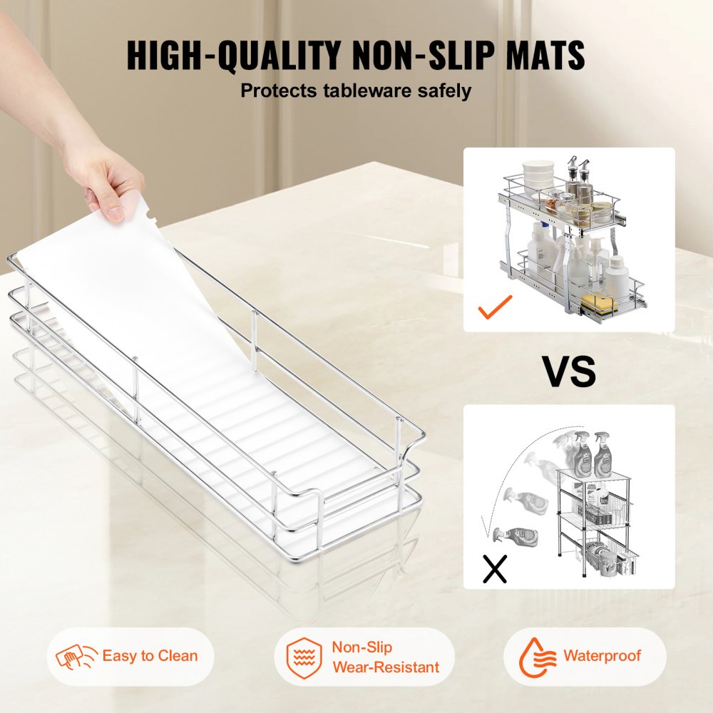 VEVOR Organizer Estensibile per Armadio 215 x 533 x 385 mm,  Ripiani Estraibili per Carichi Pesanti, Cassetti Estraibili in Acciaio Cromato, Cassetto per Armadio Cucina Domestico Bagno Sotto Lavandino