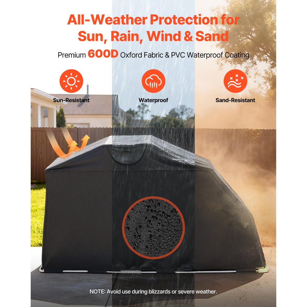 VEVOR Telone per Moto da 2790 x 1095 x 1600 mm con Serratura di Sicurezza, in Tessuto Oxford 600D, Resistente per Tutte le Stagioni con Finestre di Ventilazione, per Veicoli da Esterno, Nero