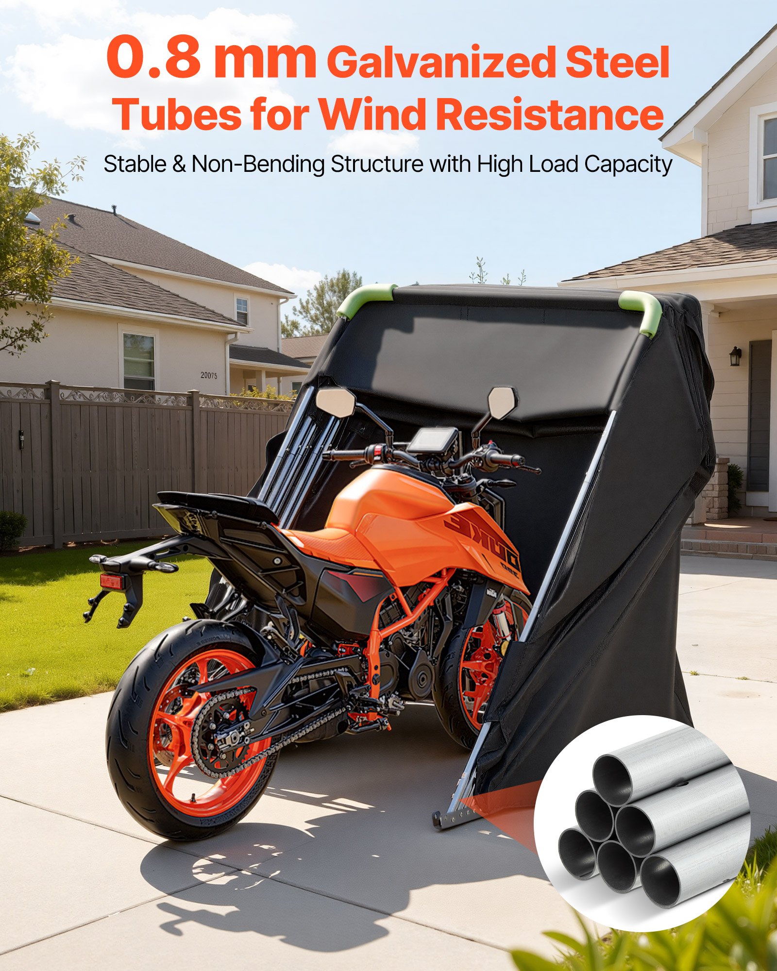 VEVOR Telone per Moto da 2790 x 1095 x 1600 mm con Serratura di Sicurezza, in Tessuto Oxford 600D, Resistente per Tutte le Stagioni con Finestre di Ventilazione, per Veicoli da Esterno, Nero