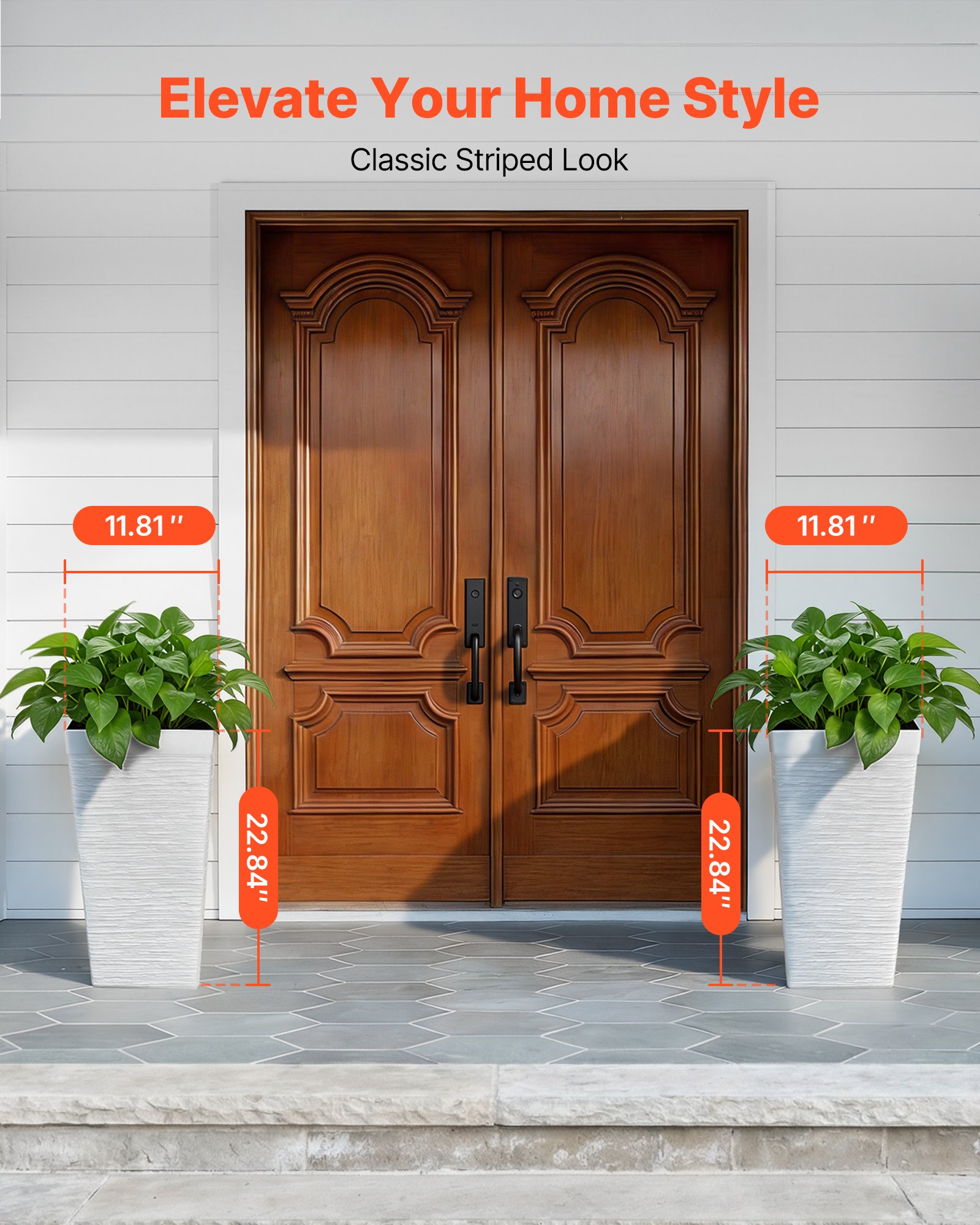 VEVOR Set di Fioriera Alta per Piante Fiori da Interno Esterno Altezza 58 cm 2 pz, Fioriera Decorativa per Ingresso Cortile Balcone Portico Giardino con Fiori Drenaggio Forma Conica Quadrata, Bianco