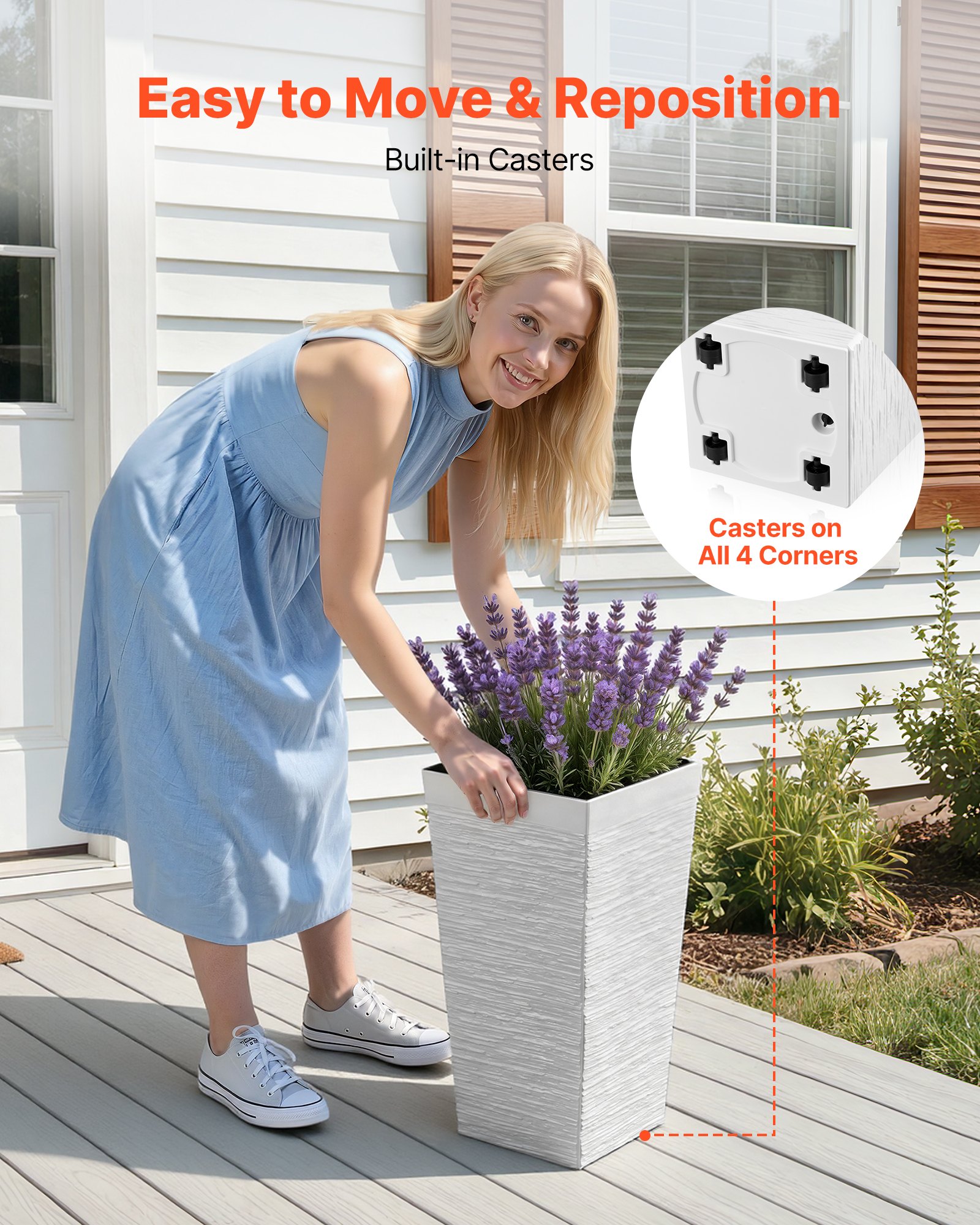 VEVOR Set di Fioriera Alta per Piante Fiori da Interno Esterno Altezza 58 cm 2 pz, Fioriera Decorativa per Ingresso Cortile Balcone Portico Giardino con Fiori Drenaggio Forma Conica Quadrata, Bianco