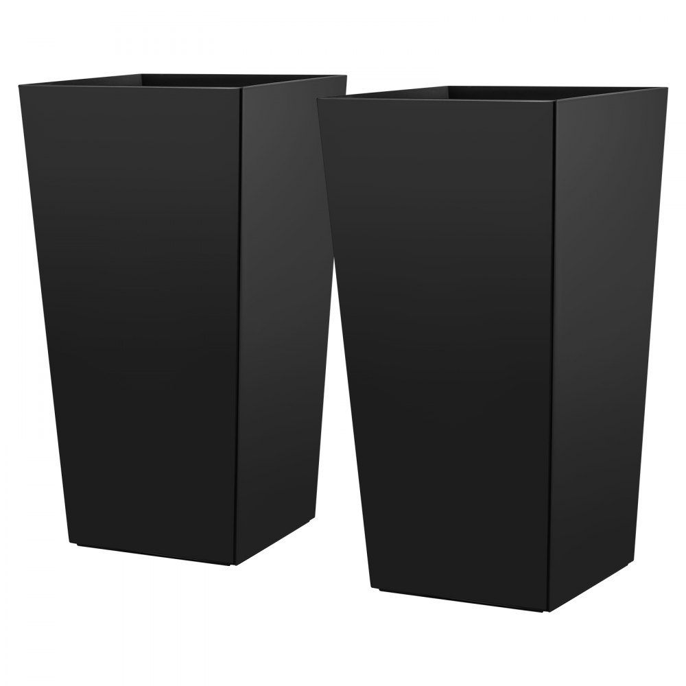 VEVOR Tall Planters Set of 2, 750 mm Large Outdoor Taper Planters for Outdoor Indoor Plants, Front Porch Plastic Modern Flower Pots with Casters, Inner Pot & Drainage Holes for Patio, Garden, Black