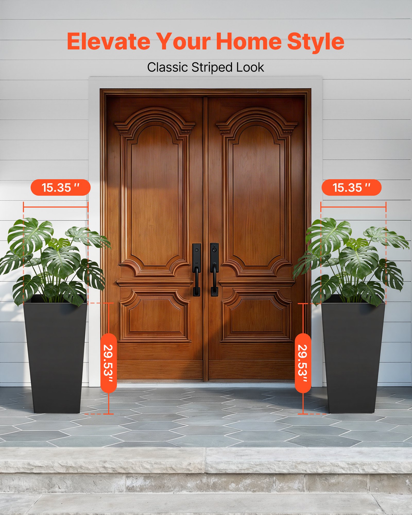 VEVOR Tall Planters Set of 2, 750 mm Large Outdoor Taper Planters for Outdoor Indoor Plants, Front Porch Plastic Modern Flower Pots with Casters, Inner Pot & Drainage Holes for Patio, Garden, Black