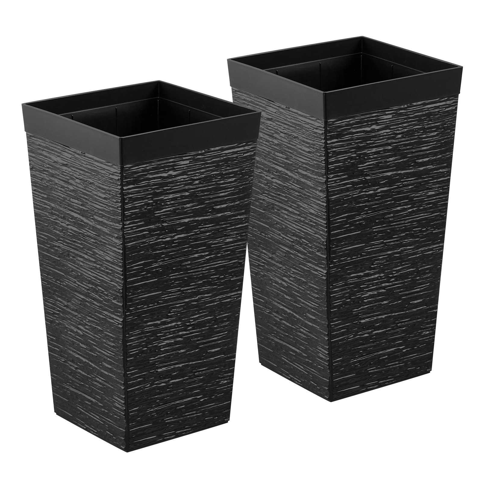 VEVOR Tall Planters Set of 2, 580 mm Large Outdoor Taper Planters for Outdoor Indoor Plants, Front Porch Plastic Modern Flower Pots with Casters, Inner Pot & Drainage Holes for Patio, Garden, Black