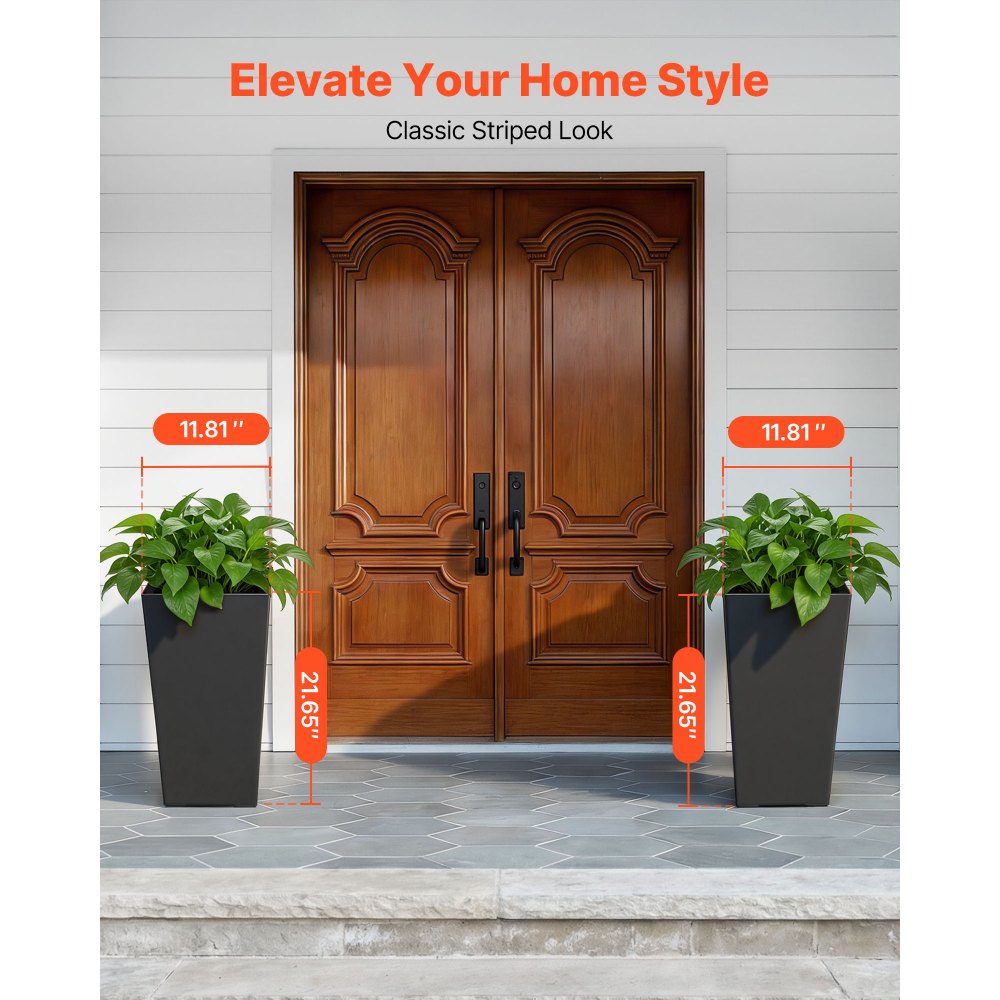 VEVOR Set di Fioriera per Piante Fiori da Interno Esterno Altezza 55 cm 2 pezzi, Fioriera Decorativa per Ingresso Cortile Balcone Portico Giardino con Fiori di Drenaggio Forma Conica Quadrata, Nero