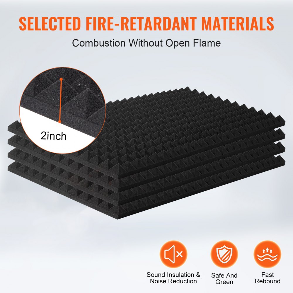 VEVOR Acoustic Foam Panels, Set of 4, 1200 x 600 x 50 mm, Soundproof Pyramid-Shaped Wall Panels, Acoustic Sheets, Acoustic Foam Mats for Studio Walls and Ceilings, Black