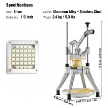 VEVOR Tritatutto Manuale Uso Commerciale Multifunzione in Acciaio Inox Lama 1/2 Pollici 1,27 cm, Tagliapatate Bastoncini di Frutta Tritaverdure Manuale Tritatutto per Frutte Verdure