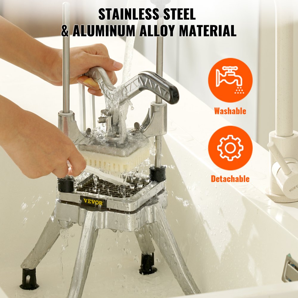 VEVOR Tritatutto Manuale Uso Commerciale Multifunzione in Acciaio Inox Lama 1/4 Pollici 0,64 cm, Tagliapatate Bastoncini di Frutta con 2 Lame di Ricambio, Tritaverdure Manuale Tritatutto per Frutte