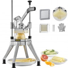 VEVOR Tritatutto Manuale Uso Commerciale Multifunzione in Acciaio Inox Lama 1/4 Pollici 0,64 cm, Tagliapatate Bastoncini di Frutta con 2 Lame di Ricambio, Tritaverdure Manuale Tritatutto per Frutte