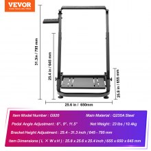 VEVOR Cavalletto per volante da corsa 57x49cm regolabile in acciaio inox Simulatore di corsa Gioco V2 Leva di velocità Pedale del volante non incluso