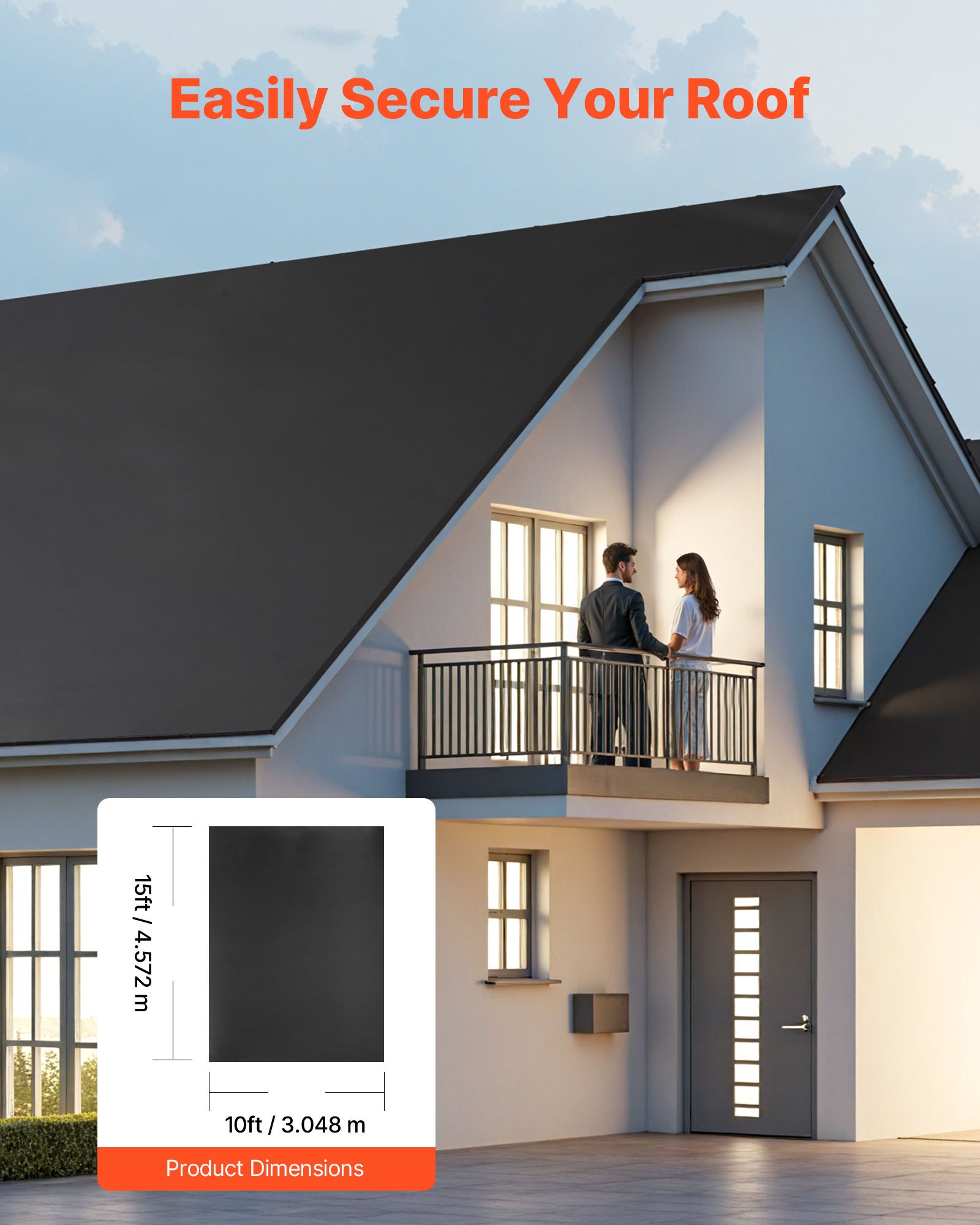 VEVOR Copertura in Rotoli, Copertura in Gomma EPDM, Lunga Durata e Resistente alle Intemperie, Resiste a Temperature Rigide, Installazione Flessibile, Sottofondo per Tetti, 3,048 x 4,572 m