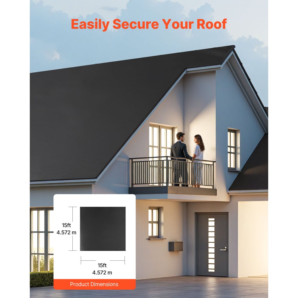 VEVOR Copertura in Rotoli, Copertura in Gomma EPDM, Lunga Durata e Resistente alle Intemperie, Resiste a Temperature Rigide, Installazione Flessibile, Sottofondo per Tetti, 4,572 x 4,572 m