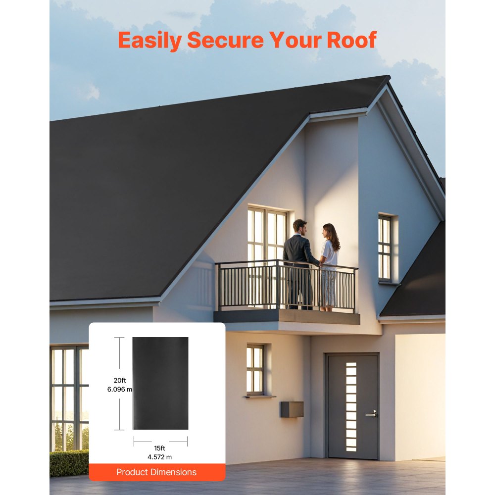 VEVOR Copertura in Rotoli, Copertura in Gomma EPDM, Lunga Durata e Resistente alle Intemperie, Resiste a Temperature Rigide, Installazione Flessibile, Sottofondo per Tetti, 4,572 x 6,096 m