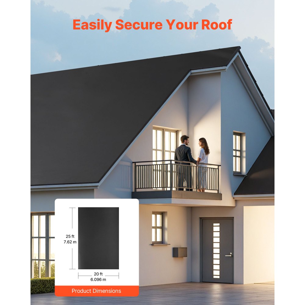 VEVOR Copertura in Rotoli, 6,096 x 7,62 m Copertura in Gomma EPDM, Lunga Durata e Resistente alle Intemperie, Resiste a Temperature Rigide, Installazione Flessibile, Sottofondo per Tetti