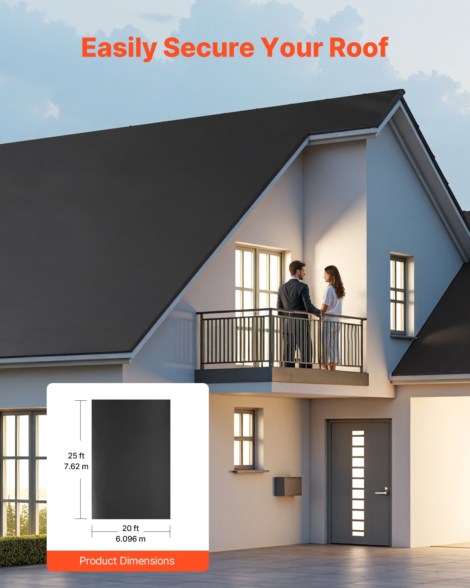 VEVOR Copertura in Rotoli, 6,096 x 7,62 m Copertura in Gomma EPDM, Lunga Durata e Resistente alle Intemperie, Resiste a Temperature Rigide, Installazione Flessibile, Sottofondo per Tetti