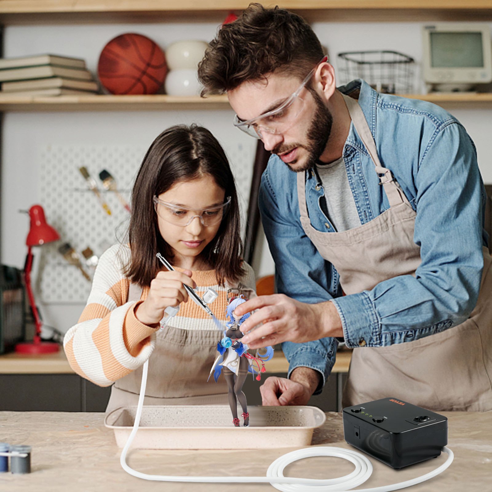 VEVOR Kit Compressore a Doppia Azione, Pistola Aerografo Velocità del Flusso ≥10 L/min con Kit Accessori Completi, Utilizzo per Pittura di Modelli, Artigianato, Decorazione di Torte, Grafica per Auto