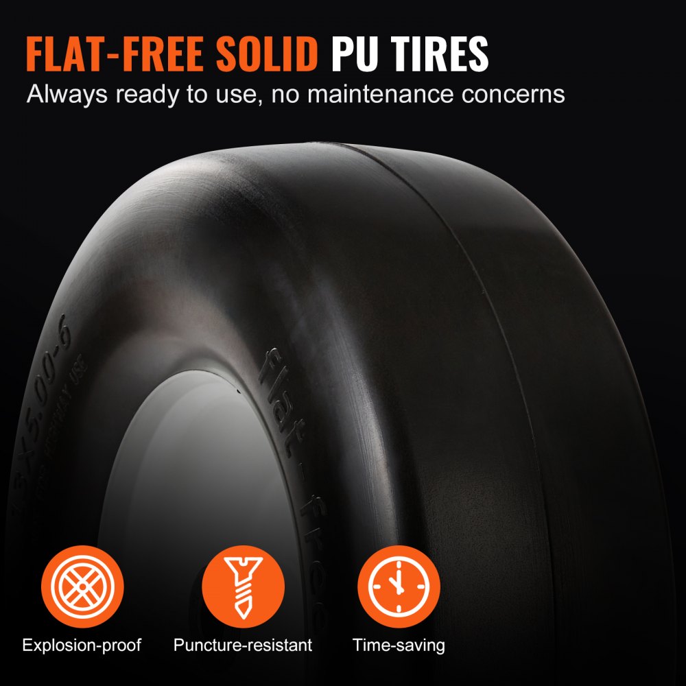 VEVOR Pneumatici per Tosaerba, Pneumatici per Trattori Tubeless da 13x5-6", Pneumatici in PU Antiforatura, Mozzo centrato da 3,25-5,9", Adattatore da 20 Pezzi per Trattori Tosaerba