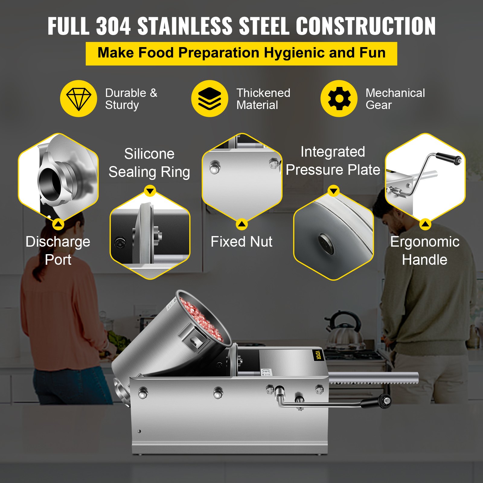 VEVOR Sausage Filler 3L Meat Grinder Sausage Machine Sausage Filling Machine Horizontal Stainless Steel Sausage Syringe