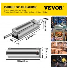 VEVOR Insaccatrice per Salsicce Orizzontale Manuale 7L in Acciaio Inox, Macchina Riempitrice 7L Orizzontale per Salsiccia Salumi da Tavolo Manuale Uso Commerciale Casalingo, Riempitrice di Salsicce
