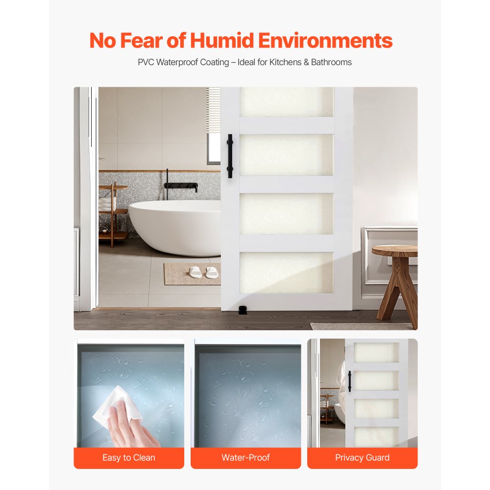 VEVOR Porta Scorrevole 813 x 2134 mm Pannello in MDF e Vetro Satinato, Kit per Porta Scorrevole con Ferramenta Guida Telaio a H per Casa Divisorio Spazio Soggiorno Bagno Camera da Letto, Bianco