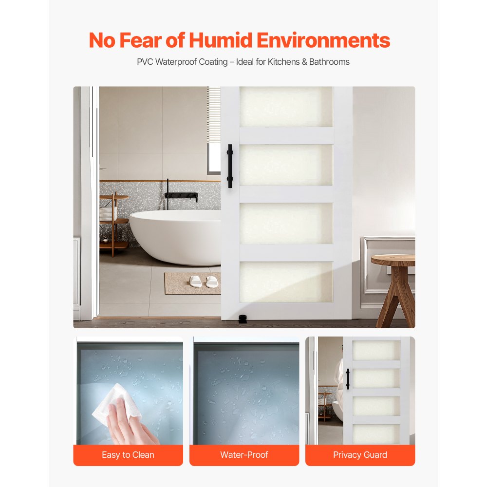 VEVOR Porta Scorrevole 914 x 2134 mm Pannello in MDF e Vetro Satinato, Kit per Porta Scorrevole con Ferramenta Guida Telaio a H per Casa Divisorio Spazio Soggiorno Bagno Camera da Letto, Bianco