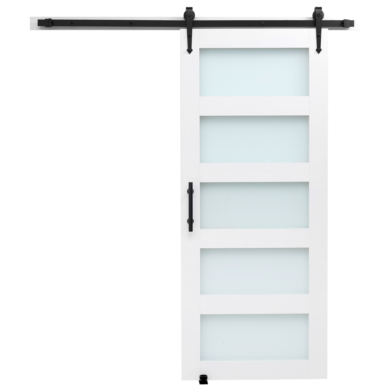 VEVOR Sliding Barn Door, 914 x 2134mm, High-Strength MDF Panel and Glass, Barn Door with Hardware Kit, Water-Proof PVC Surface, Easy to Install, H-Frame, Smoothly and Quietly Sliding for Living Room