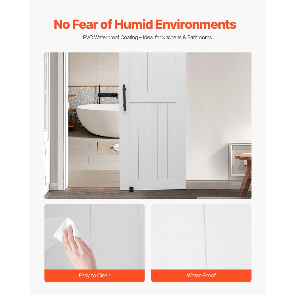 VEVOR Porta Scorrevole 762 x 2134 mm Pannello in MDF, Kit per Porta Scorrevole con Ferramenta Guida Telaio a H, Porta da Casa Divisorio Spazio per Soggiorno Bagno Camera da Letto, Bianco