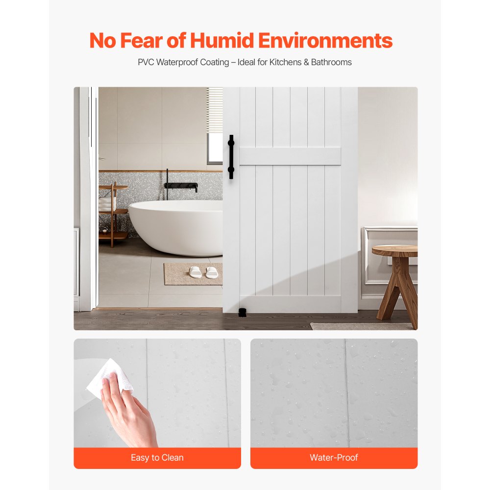 VEVOR Porta Scorrevole 914 x 2134 mm Pannello in MDF, Kit per Porta Scorrevole con Ferramenta Guida Telaio a H, Porta da Casa Divisorio Spazio per Soggiorno Bagno Camera da Letto, Bianco