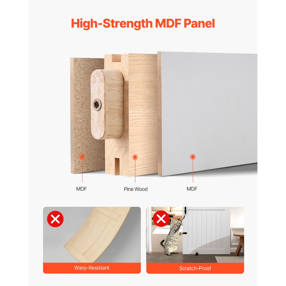 VEVOR Porta Scorrevole 1067 x 2134 mm Pannello in MDF, Kit per Porta Scorrevole con Ferramenta Guida Telaio a H, Porta da Casa Divisorio Spazio per Soggiorno Bagno Camera da Letto, Bianco