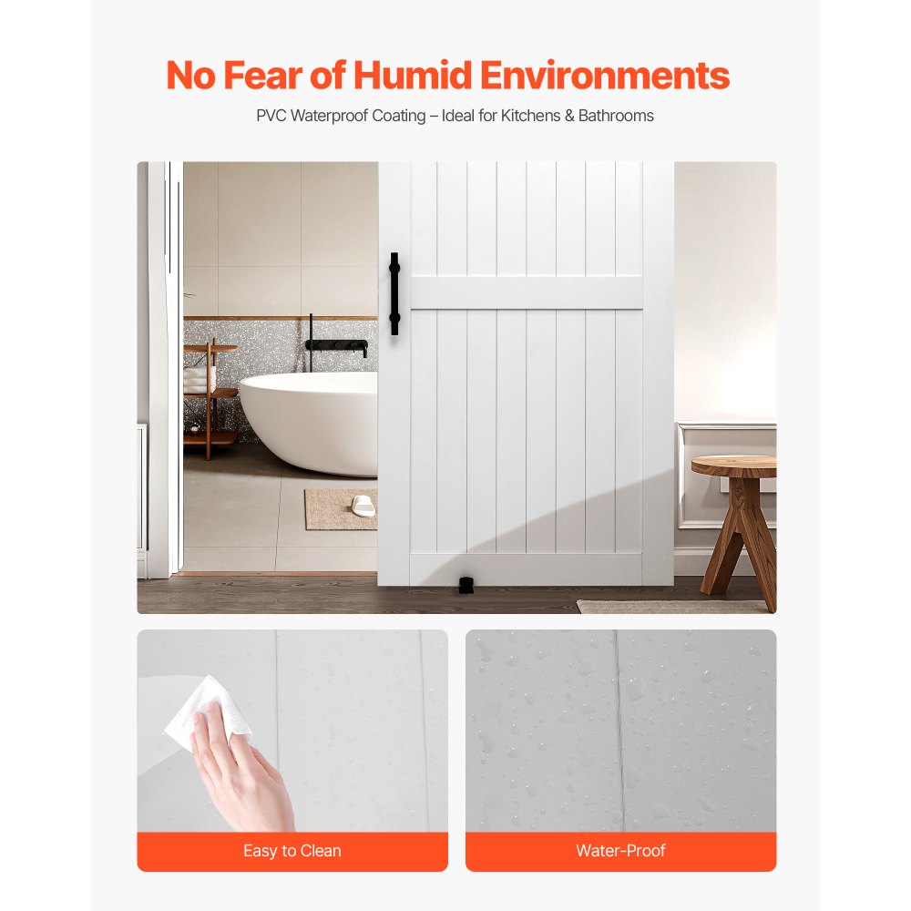 VEVOR Porta Scorrevole 1067 x 2134 mm Pannello in MDF, Kit per Porta Scorrevole con Ferramenta Guida Telaio a H, Porta da Casa Divisorio Spazio per Soggiorno Bagno Camera da Letto, Bianco