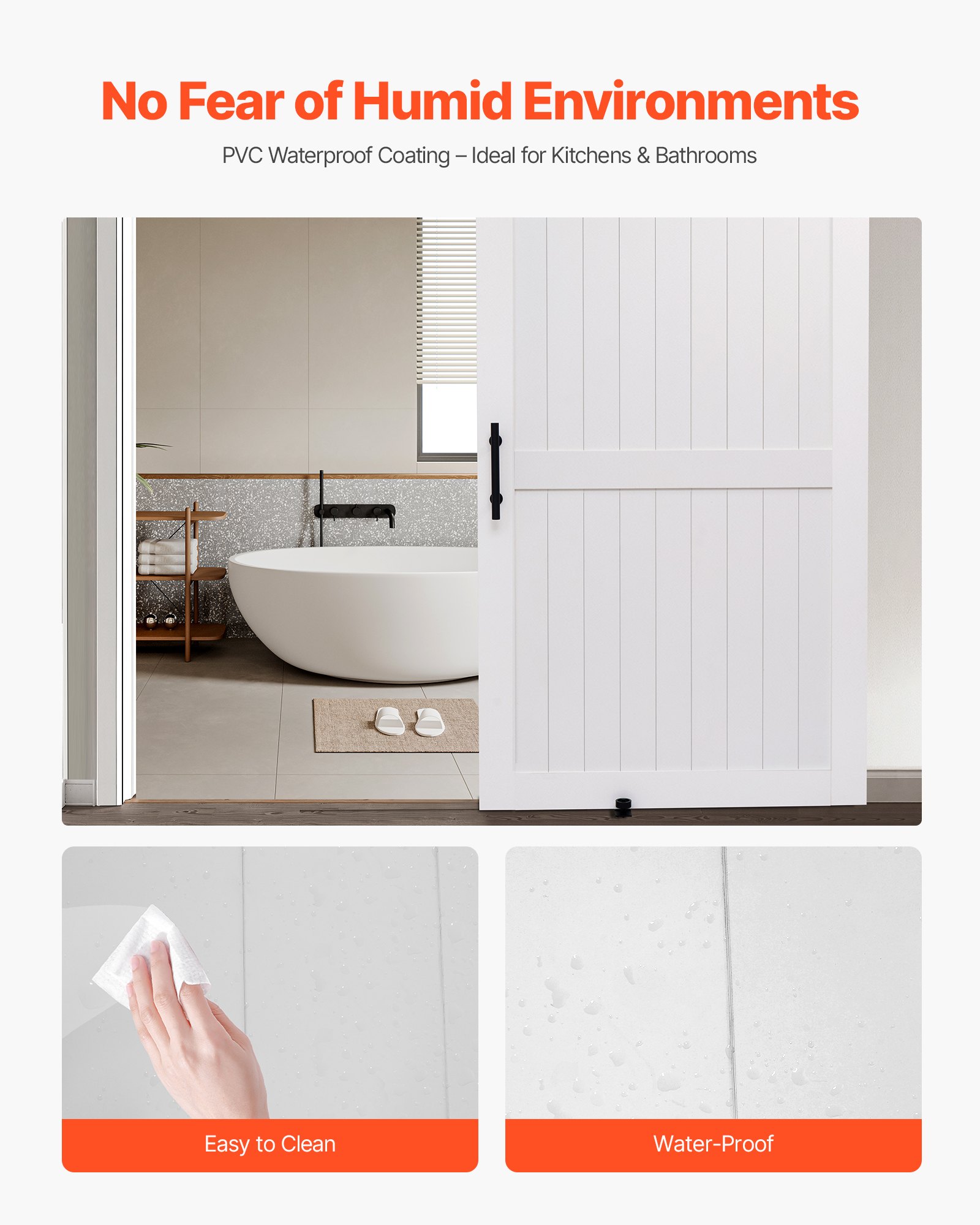 VEVOR Porta Scorrevole 1219 x 2134 mm Pannello in MDF, Kit per Porta Scorrevole con Ferramenta Guida Telaio a H, Porta da Casa Divisorio Spazio per Soggiorno Bagno Camera da Letto, Bianco