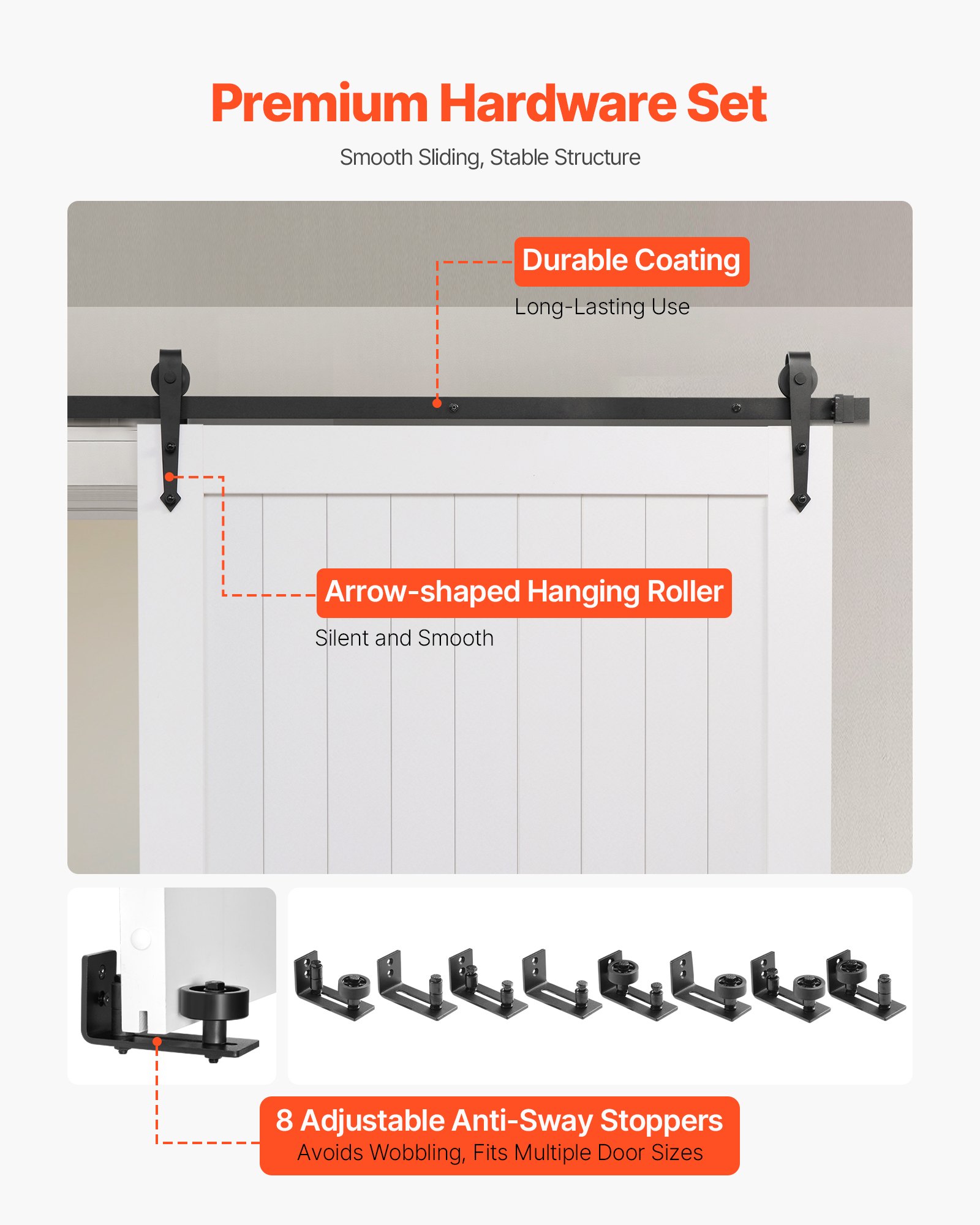 VEVOR Porta Scorrevole 1219 x 2134 mm Pannello in MDF, Kit per Porta Scorrevole con Ferramenta Guida Telaio a H, Porta da Casa Divisorio Spazio per Soggiorno Bagno Camera da Letto, Bianco