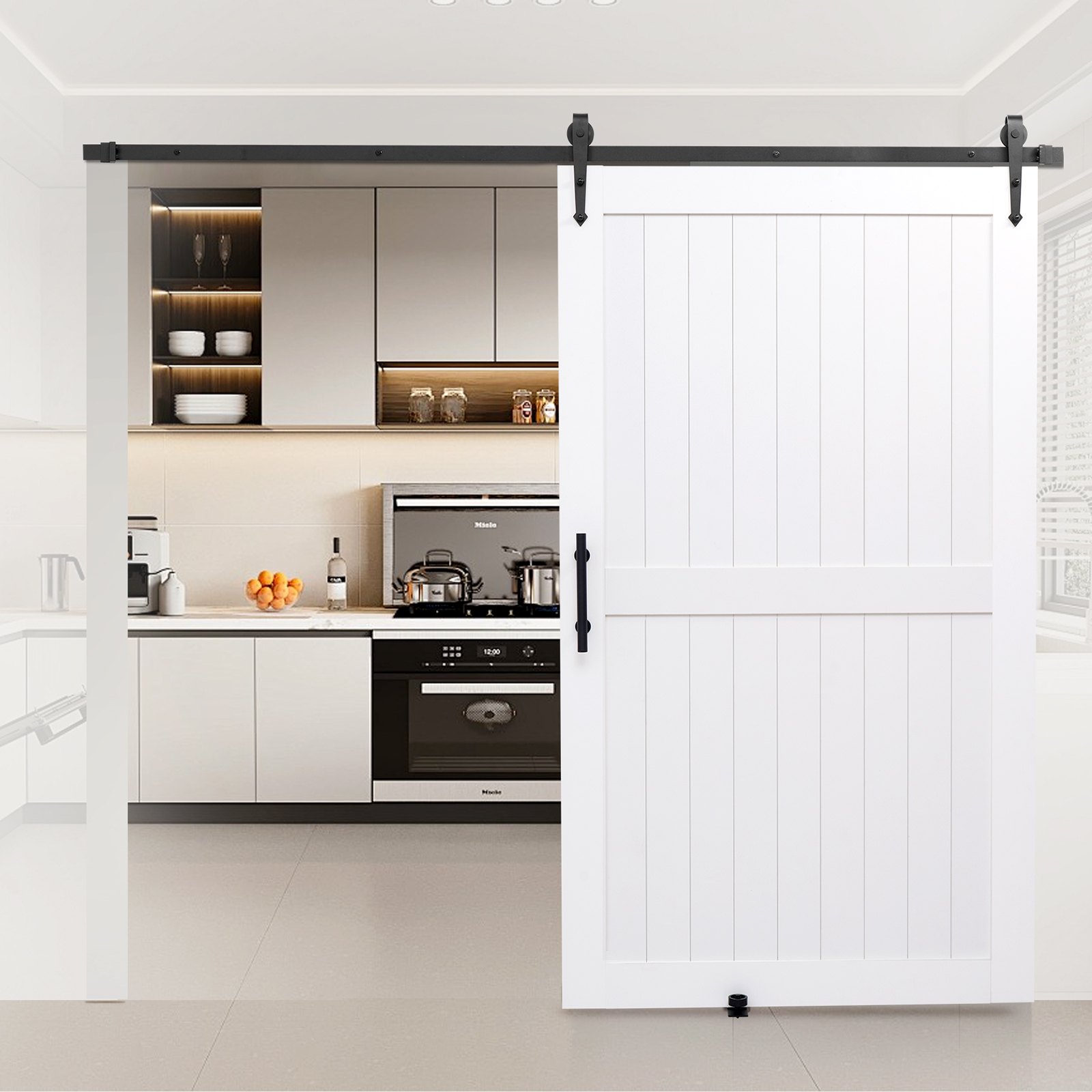 VEVOR Sliding Barn Door, 1219 x 2134mm, High-Strength MDF Panel, Barn Door with Hardware Kit, Water-Proof PVC Surface, Easy to Install, H-Frame, Smoothly and Quietly Sliding for Living Room, Bathroom