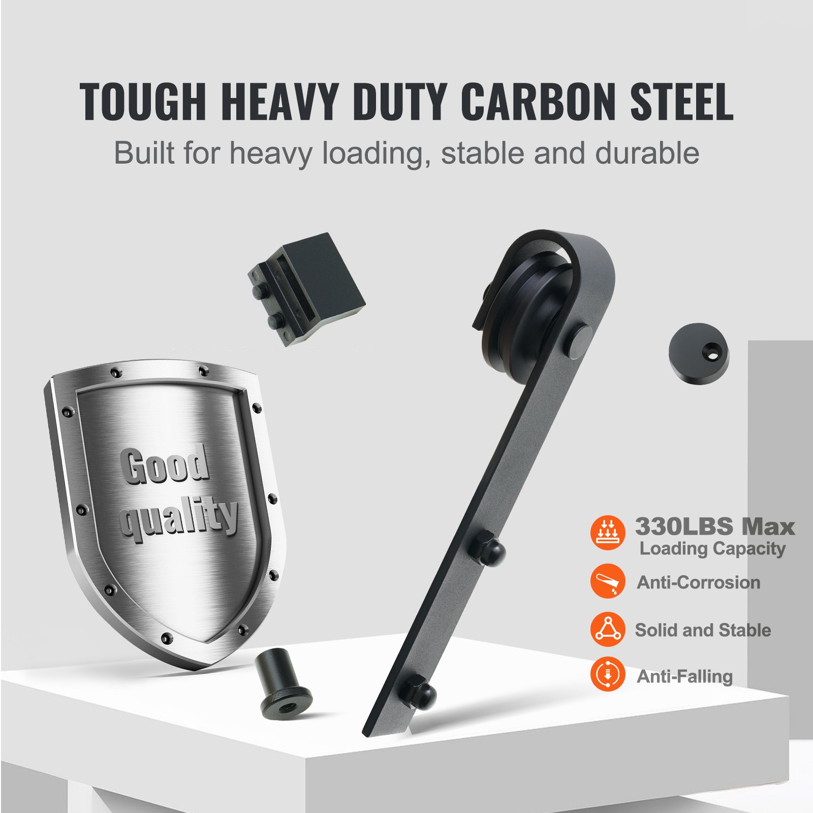 VEVOR Kit Ferramenta per Porta Scorrevole della Stalla 3 m Binario per Porta Singola Larghezza 1,4-1,6 m Spessore 32-45 mm Carico 150 kg Puleggia Silenziosa Ganci a Forma J per Casa Fattoria Granaio