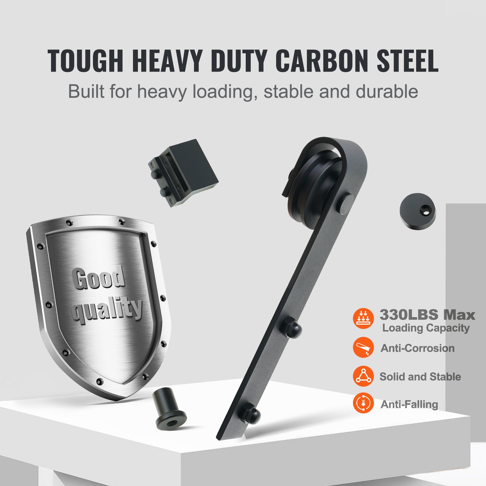 VEVOR Kit Ferramenta per Porta Scorrevole, 244 cm Binario per Porta Scorrevole della Stalla, Carico 150 kg Adatto a Porta Doppia Larghezza 1,12-1,32 m Spessore 32-45 mm con Puleggia Silenziosa Forma J