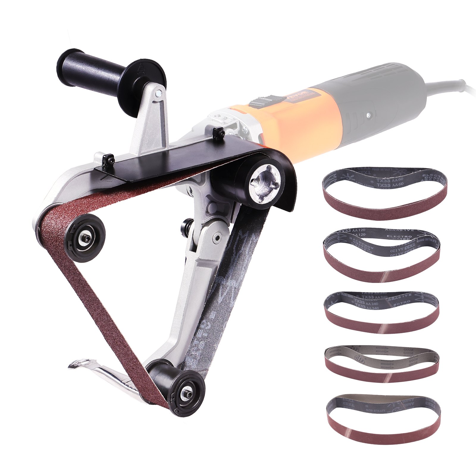 VEVOR Adattatore levigatrice a nastro per smerigliatrice angolare tubo lucidatura levigatura accessorio filettatura metrica M14 10 strisce abrasive strumento professionale