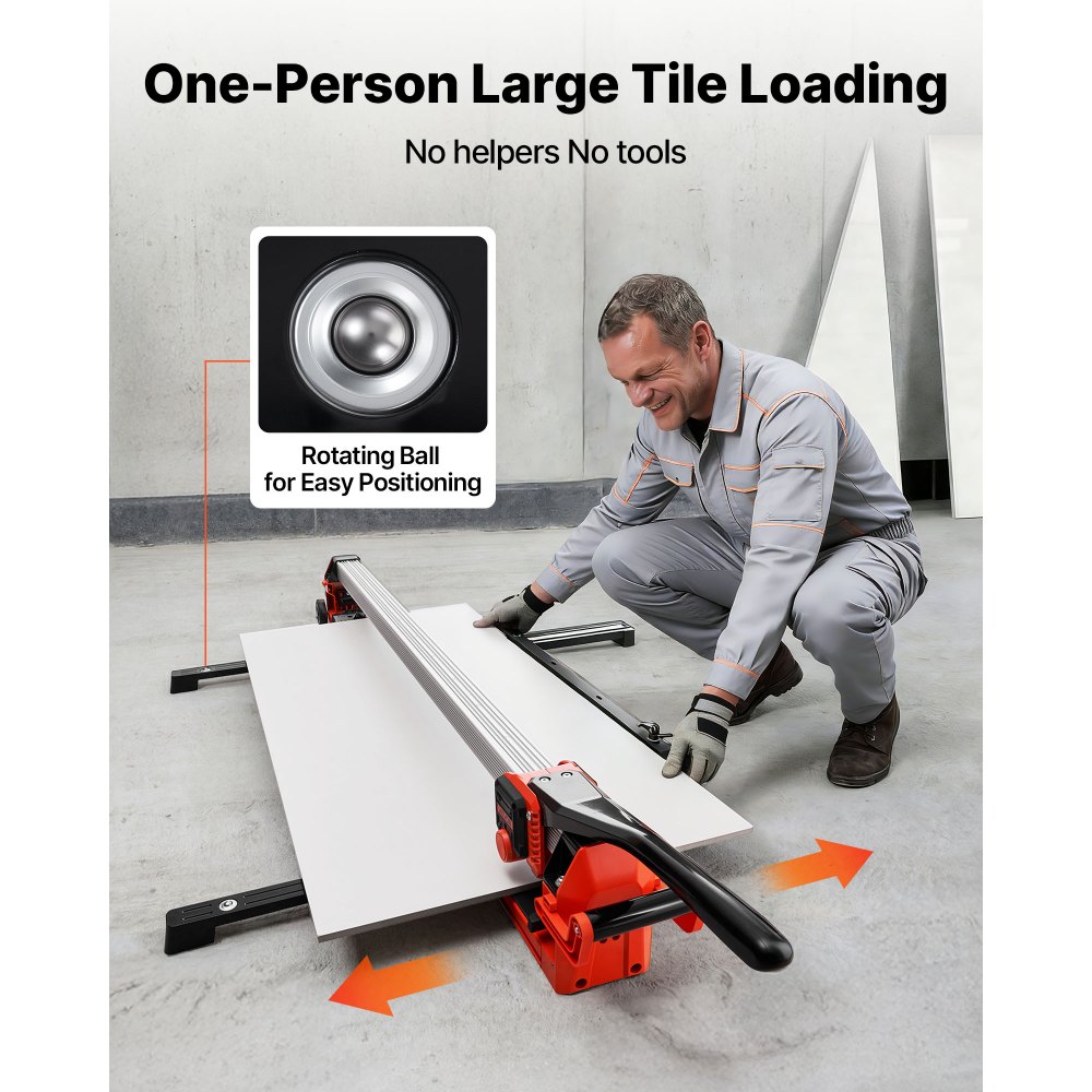 VEVOR 1200 mm Manual Tile Cutter, Upgraded Rail and Sliding Head, Precision Alignment Guide, Tungsten Carbide Cutting Wheel, Support Legs with Swivel Wheels, for DIY Pros, Ceramic, Floor & Wall Tiles